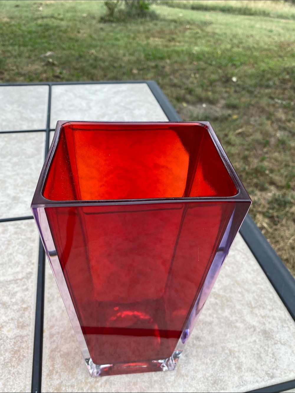 Vtg Teleflora Red Bohemian 24% Lead Crystal Square Tapered Vase 3.75x4.5x9.75 - Picture 13 of 13